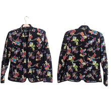 Load image into Gallery viewer, Vintage Quilted Stitched Art to Wear Zip-up Jacket Floral Stationary Women's Sma…