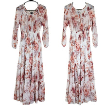 Load image into Gallery viewer, Maxi Floral Semi-Sheer Boho Chic Ruffled Smocked Dress Women's Size 6