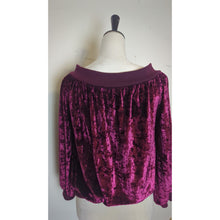 Load image into Gallery viewer, Moody Burgundy Velvet Boat Neck Pullover Top Balloon Sleeves Women's Small