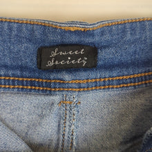 Load image into Gallery viewer, Preppy-Goth Denim Tennis Mini Skirt Pleated Pockets Size Medium