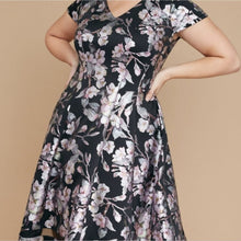 Load image into Gallery viewer, Whimsical Fairy Fit & Flare Dress Black Iridescent Flowers Women's 18/20