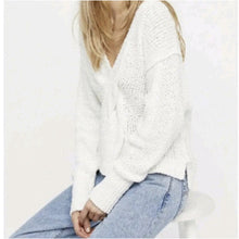 Load image into Gallery viewer, Free People Coco V neck White Waffle Knit Oversized Beach Casual Sweater Size M