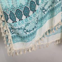 Load image into Gallery viewer, Beachy Aztec Turquoise Open Front Cardigan Tassels One Size Women's