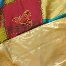 Load image into Gallery viewer, Crazy Quilt Large Rare Vintage Patchwork Quilt Embroidered Gold Satin Back 58x88
