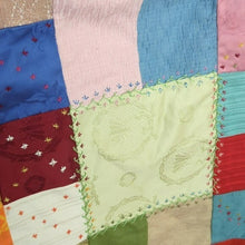 Load image into Gallery viewer, Crazy Quilt Large Rare Vintage Patchwork Quilt Embroidered Gold Satin Back 58x88