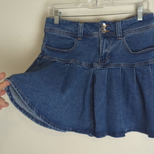 Load image into Gallery viewer, Preppy-Goth Denim Tennis Mini Skirt Pleated Pockets Size Medium