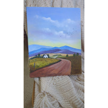 Load image into Gallery viewer, Original Folk Art Landscape Painting Signed J. Hall – Country Road Farmhouse Cottage Art on Canvas