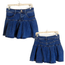 Load image into Gallery viewer, Preppy-Goth Denim Tennis Mini Skirt Pleated Pockets Size Medium