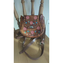Load image into Gallery viewer, Vintage Hand-Tooled Painted Crossbody Bag 70's Hippie Boho Purse