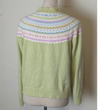 Load image into Gallery viewer, Vintage Spring Green Fair Isle Cotton Soft Girl Full-Zip Cardigan Sweater PL