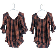 Load image into Gallery viewer, Boho Rustic Western Ruffled Plaid Pullover Top Women's Size Large