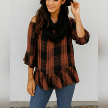 Load image into Gallery viewer, Boho Rustic Western Ruffled Plaid Pullover Top Women's Size Large