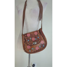 Load image into Gallery viewer, Vintage Hand-Tooled Painted Crossbody Bag 70's Hippie Boho Purse