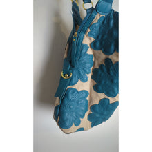 Load image into Gallery viewer, Large Turquoise Big Buddha Tan Canvas Floral Patchwork Tote Shoulder Bag