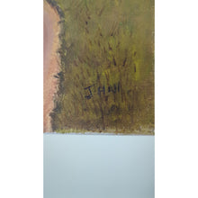 Load image into Gallery viewer, Original Folk Art Landscape Painting Signed J. Hall – Country Road Farmhouse Cottage Art on Canvas