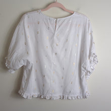 Load image into Gallery viewer, Shimmering Pineapple Novelty Pop Over Cropped Top Ruffles Women's Size M