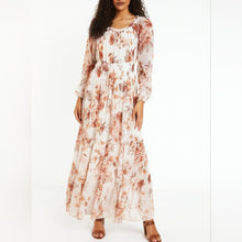 Load image into Gallery viewer, Maxi Floral Semi-Sheer Boho Chic Ruffled Smocked Dress Women's Size 6