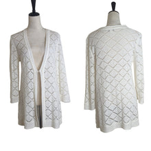 Load image into Gallery viewer, Boho Diamond Midi Open Knit Linen Cardigan Women's Large