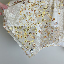 Load image into Gallery viewer, Y2K Baby Doll Top With Handkerchief Hemline Patchwork Print Smocked Large(11-13)