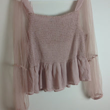 Load image into Gallery viewer, Arura Babydoll Smocked Top with Balloon Netting Sleeves Women's XL