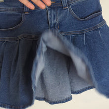 Load image into Gallery viewer, Preppy-Goth Denim Tennis Mini Skirt Pleated Pockets Size Medium