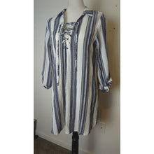 Load image into Gallery viewer, NWT Gauzy Knit Nautical Striped High Low Coastal Cowgirl Dress Large