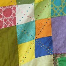 Load image into Gallery viewer, Crazy Quilt Large Rare Vintage Patchwork Quilt Embroidered Gold Satin Back 58x88