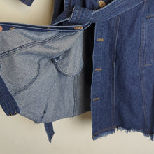 Load image into Gallery viewer, NWOT L'atiste Trench Jean Jacket Abstract Buttons Puff Sleeves Women's Medium