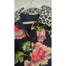 Load image into Gallery viewer, Boho Chic Button Down Cropped Blazer Cheetah & Bright Floral Print Women's L