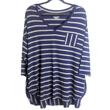 Load image into Gallery viewer, Lane Bryant Blue & Silver Striped 3/4 Sleeve Modal Tunic Women's Size 18/20