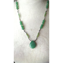 Load image into Gallery viewer, Aventurine Teardrop Pendant Necklace • Vintage Green Stone Beaded Jewelry • Boho Natural Gemstone Necklace