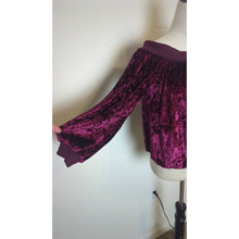 Load image into Gallery viewer, Moody Burgundy Velvet Boat Neck Pullover Top Balloon Sleeves Women's Small
