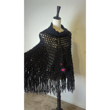 Load image into Gallery viewer, Fairy Grunge Black Open Knit Fringe Poncho Women's Medium