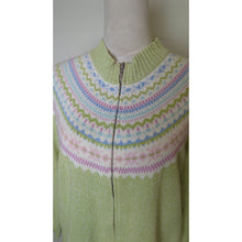 Load image into Gallery viewer, Vintage Spring Green Fair Isle Cotton Soft Girl Full-Zip Cardigan Sweater PL