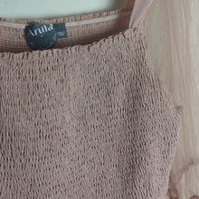 Load image into Gallery viewer, Arura Babydoll Smocked Top with Balloon Netting Sleeves Women's XL