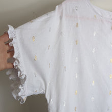 Load image into Gallery viewer, Shimmering Pineapple Novelty Pop Over Cropped Top Ruffles Women's Size M