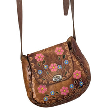 Load image into Gallery viewer, Vintage Hand-Tooled Painted Crossbody Bag 70's Hippie Boho Purse