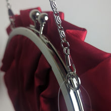 Load image into Gallery viewer, Holiday Red Evening Bag Roset Ruffle Metal Strap Kiss Lock Holiday