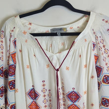 Load image into Gallery viewer, Boho Lightweight Pull Over Top With Crochet Lace Smocked Details Medium