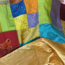 Load image into Gallery viewer, Crazy Quilt Large Rare Vintage Patchwork Quilt Embroidered Gold Satin Back 58x88