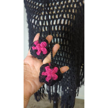 Load image into Gallery viewer, Fairy Grunge Black Open Knit Fringe Poncho Women's Medium