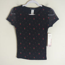 Load image into Gallery viewer, NWT Y2K Vibe Rose Print Stretch Sheer Black Mesh Sleeves Medium*