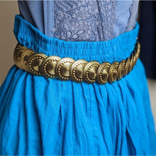 Load image into Gallery viewer, Vintage 94 GRD Coin Belt Metal Medallion Elastic Women's Size Small/Medium