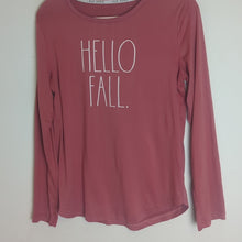 Load image into Gallery viewer, Rae Dunn Hello Fall. Long Sleeve Pullover Stretch Jersey Knit Women's Small