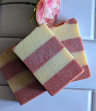 Load image into Gallery viewer, Candy Cane Luxury Soap 4.5 oz Bar Striped, Essential oil Peppermint Orange Cinnamon