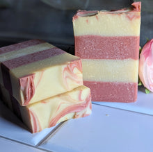 Load image into Gallery viewer, Candy Cane Luxury Soap 4.5 oz Bar Striped, Essential oil Peppermint Orange Cinnamon