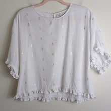 Load image into Gallery viewer, Shimmering Pineapple Novelty Pop Over Cropped Top Ruffles Women's Size M