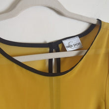 Load image into Gallery viewer, Mustard Yellow Pop-Over Sheer Blouse Peekaboo Back Mustard Yellow