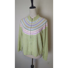 Load image into Gallery viewer, Vintage Spring Green Fair Isle Cotton Soft Girl Full-Zip Cardigan Sweater PL