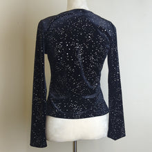 Load image into Gallery viewer, Vintage 90's / Y2K Black Velvet Top Silver Shimmer Women's MP